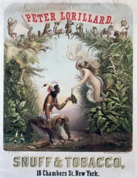 Publicité pour le tabac à priser et le tabac, gravée par Sarony, Major et Knapp, New York, vers 1860